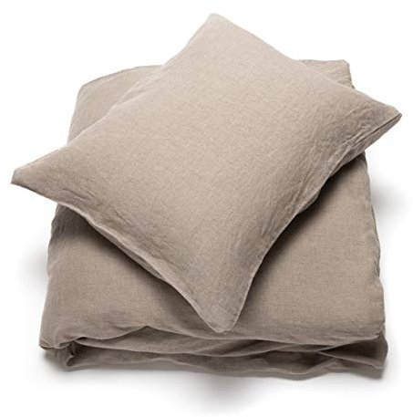 LinenMe 100% Leinen Bettwäsche 135x200 cm - Gewaschene Bettwäsche Set - 1 Bettbezug 135x200 & 1 Kissenbezug 80x80 - Natural