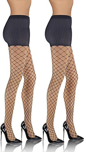 sesto senso 2 par nätstrumpbyxor stora hål nätstrumpor hög midja trosdel fisknät strumpor, 2-pack - mörkblå, XS-S