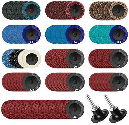 Tanzfrosch 108Pcs Sanding Discs Set 2 inch Quick Change Disc with 1/4 inch Holder Surface Conditioning Disc for Die Grinder Surface Prep Strip Grind Polish Burr Finish Rust Paint Removal