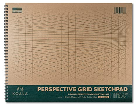 Koala Tools - 40 Blatt Skizzenblock für 2-Punkt-Perspektiven-Zeichnung, spiralgebundenes Rasterpapier für Innenraumgestaltung, Industrie, Architektur- und 3D-Design, 27,9 x 35,6 cm