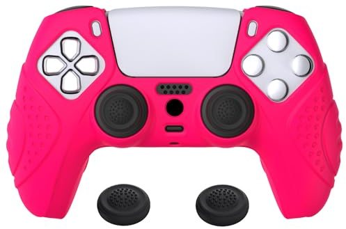 eXtremeRate PlayVital Protection Manette pour ps5 Coque,Rose Brillant | Housse Silicone avec Capuchon Joystick pour ps5 Controller Accessoire Cover Skin Antidérapante-Édition Guardian