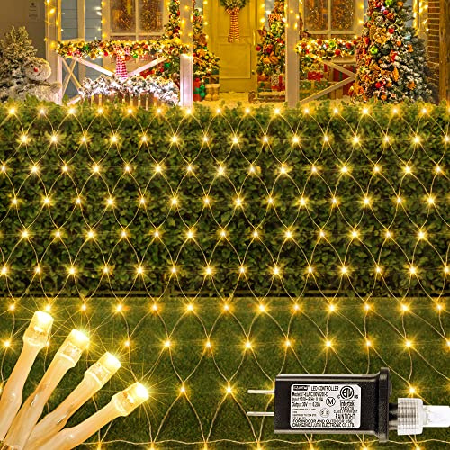HEYFUNi 192 LED Christmas Net Lights Plug in, 9.8FT x 6.6FT Warm White