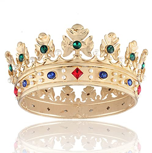 LEEMASING Barock Königliche Krone Männer Metall Prinz Haar Krone Vollkreis Geburtstag Party Haar Zubehör Für Cosplay Prom