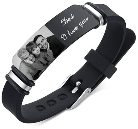 kaululu Personalisiert Armband für Herren Armbander mit Foto Namen Gravur Armband Schwarz Geschenke für Vatertag/Valentinstag/Geburtstag/Weihnachten