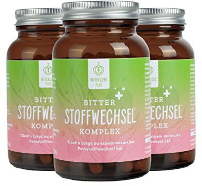 BitterLiebe® Bitter Stoffwechsel * Komplex - 90 hochdosierte Kapseln mit Cholin, Zink, Vitaminen & Bitterstoffen - Für einen normalen Fett- und Energiestoffwechsel *- Vegan & Made in Germany