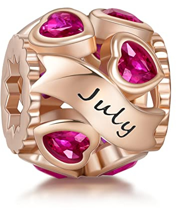 NINGAN Birthstone Charms für Armbänder Roségold Silber Charm 925 Sterling Silber Openwork Perlen Charms, Liebesherz Charms für Armbänder und Halsketten