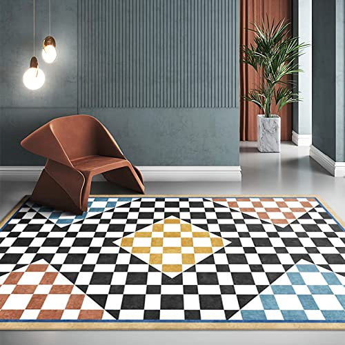 Teppich küchen deko,Schwarz Gelb Braun Geometrisches Design Strapazierfähiger Rutschfester Teppich weicher Teppich,waschbarer Teppich 80x120cm