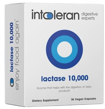 Intoleran Lactase 10,000 Digestive Enzymes - 36 Capsules | Supplement for Lactose Intolerance | Lactase Enzyme That Helps Digest Dairy & Lactose | High Dosed & Fast Acting | Pure & Vegan | Low FODMAP