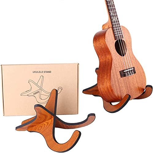 Detachable Wooden Ukelele Stand, Holder Musical Instrument Stand Concert Portable Non-Slip Violin Wood Stand for Small Guitar, Violin, Banjo (Brown)