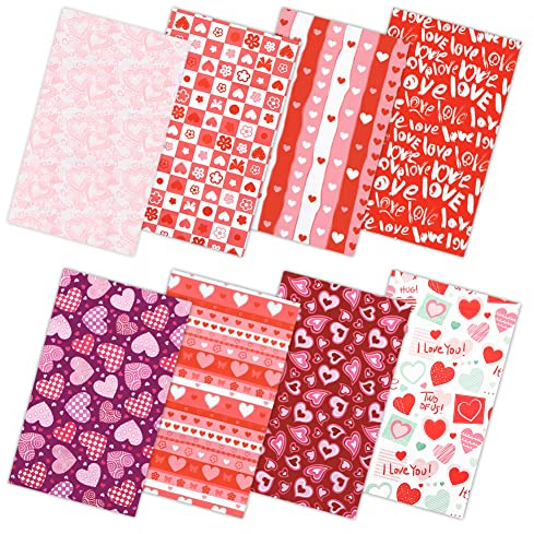Valentinstag Stoffe,Baumwollstoff Rot Rosa Herz 8 Stück 8 Designs, patchwork Stoffe Paket Fabric Material für Valentinstag Hochzeit Nähen Stoffhandwerk Dekoratives