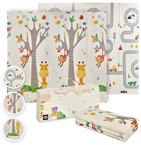 MS Fancy - Alfombra de Juegos para Bebé 180x200 cm - Doble Cara, Tapete Muy acolchado (1.5 cm Grosos), Plegable y con Bolsa de transporte