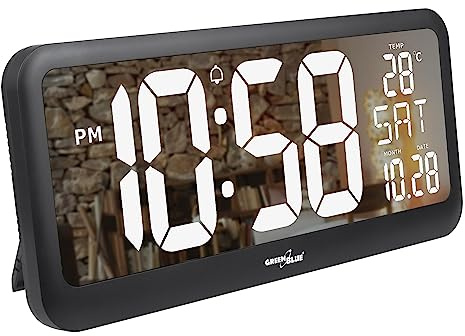 Green Blue GB214 Digitale Uhr mit Temperatuursensor 37x17cm Große Wanduhr Alarm LCD Display Zum Aufstellen auf Einem Tisch oder Zum Aufhängen an der Wand Stromversorgung über Netzteil
