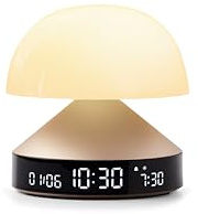 Lexon Mina Sunrise Alarm Clock - Wake Up Light and Sunset Simulation - Wireless & Rechargeable - Soft Gold