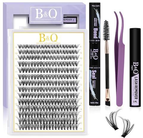 B&Q Lash Extension Set 0.07D 9-15 mm Mix 40D Wimpern Extensions Set und Lashes Kleber，Entferner und Applikatoren für Anfänger Lashes Extension Set Pack of 280 (Set-40D-0.07D, Mix)