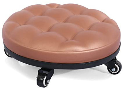 ESNY Niedriger Höhe Rollender Hocker Mit 360 ° Drehzaster, Niedriger Walzensitz PU -Leder -Rollhocker -Sitze Für Home Office Fitness Round Roller Sitzhocker Gold