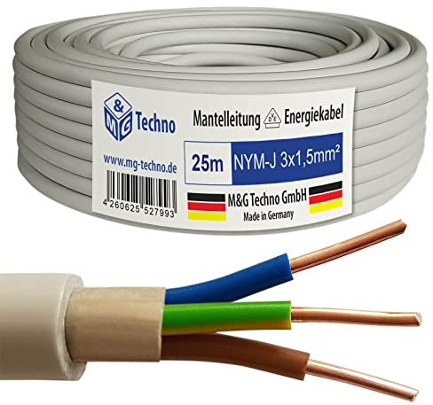 M&G Techno 25m NYM-J 3x1,5 mm² Mantelleitung Feuchtraumkabel Elektrokabel Kupfer Made in Germany