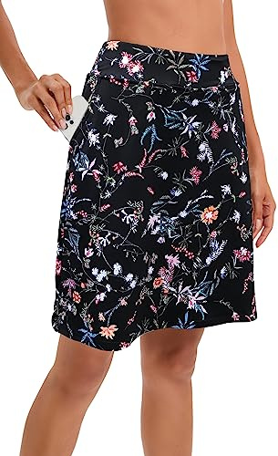 Timuspo Damen Activewear Knielanger Hosenrock mit Innenshorts Athletischer Tennisrock mit Hoher Taille Skorts mit Hose Darunter Perfekt für Sport, Golf, Wandertraiing