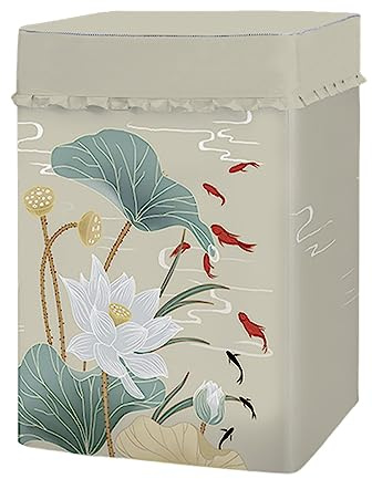 Odot Classic Washing Machine Cover Top Load Waterproof Dustproof Washer Machine Dryer Protector Sunscreen Washer Dryer Cover for Most Top Load Washer Dryer (Lotus flower,XS capacity 2-4.2kg)