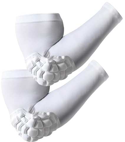 SZKANI Arm Sleeves with Elbow Pads Arm Pad Sleeve for Kid, Youth and Adult, Wrestling Elbow Pad for Kind of Sports(White_M_2 Pcs)