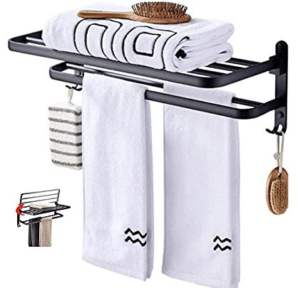 NATWEE Porte-Serviettes échelle Noir Mat, Porte-Serviettes Mural Pliable étagère de Rangement de Salle de Bain avec 2 Crochets, Porte-Serviettes Douche Organisateur It's So Kind of You