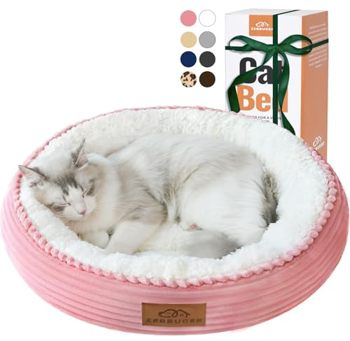 Zerbuger 20in Washable Cat Beds for Indoor Cats - Round Donut Pet Bed for Cats, Small Dogs, Puppy, Kitten - Anti-Slip Bottom, Calming Bed Gift - Pink