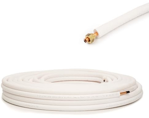 Idoneo Linea Kältemittelleitung mit Überwurfmutter gebördelt 1/4” 3/8” 1/2” 5/8” Einzelrohr Kupferrohr isoliert (3/8, 3m)