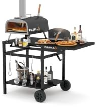 PIZZELLO Outdoor Grill Table 110 x 66cm Movable Pizza Oven Stand Foldable Double-Shelf Grill Cart Fit for 12/16inch Oven Ooni Ninja Woodfire Blackstone