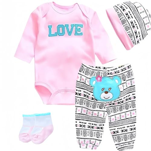 Reborn babydockor kläder accessoarer rosa outfit för 47-52 tum återfödd nyfödd bebis kläder set 【Supersöt björn 'LOVE' 4 st set 】