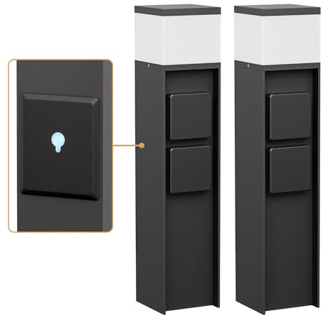 ledscom.de 2x Wegelicht/Pollerleuchte PODEL für außen, IP44, Smart Home, WLAN, Alexa, 39 cm, schwarz, 1x G9 max. 10W, 2 Steckdosen
