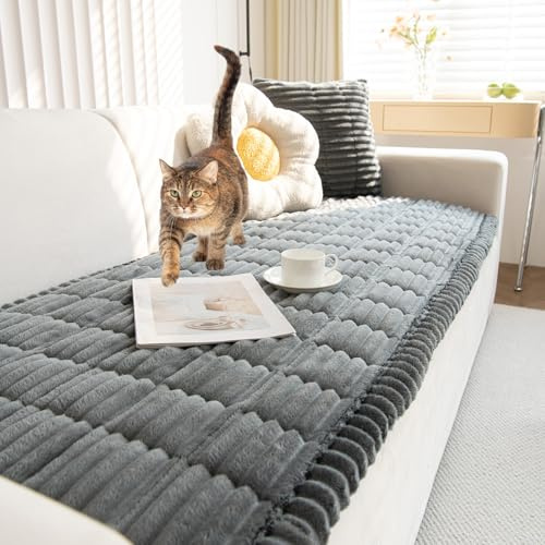 Topchances Thick Sofa Cover 1 2 3 Seater,Non-Slip Seat Cushions,New Super Soft Couch Cushions,Washable Sofa Pads Suitable for Dog Pet Living Room Furniture Protector(Dark Gray,70×180cm)