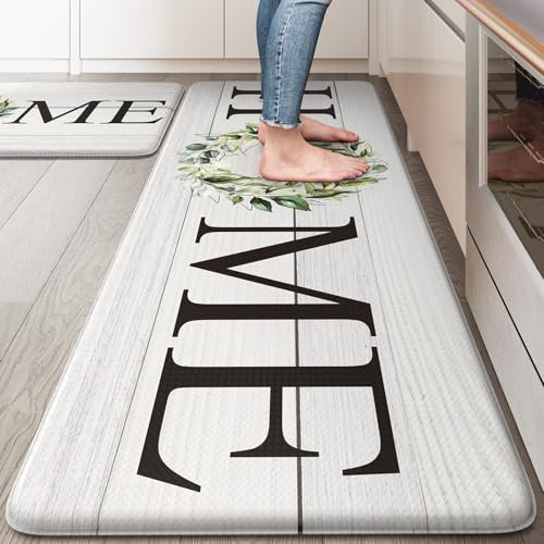 KIMODE Anti-Müdigkeit-Küchenmatten für Boden, Bauernhaus-Küchenteppiche, 2er-Set, gepolsterte Küchen-Bodenmatten, Komfort-Standmatten für Spüle, Wäsche, Büro, Schreibtisch, Weiß, 50,8 x 119,4 cm +