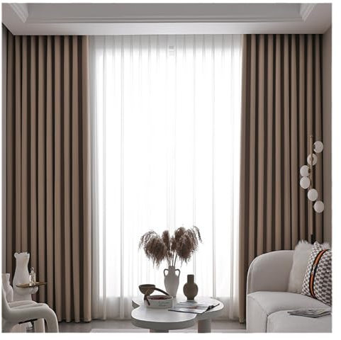 KnSam 2er Set Helles Khaki Fenstervorhang Blickdicht Durchzug, Vorhang Gardinen Schlafzimmer Streifen, Polyester Ösen Fenster Vorhang Blickdicht Fenster Vorhang Blickdicht, Jeder B 96 x H 138cm