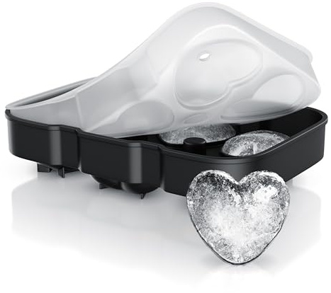 Arendo – Eiswürfelform Silikon groß - 6x große Herzen – Silikonform mit Deckel – BPA-frei – Eiswürfel Herz sechsfach mit Trichter – 6x 36 ml Herzform – extra große Öffnungen – spülmaschinengeeignet