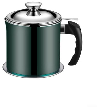 Eawfgtuw Recipiente colador de grasa de tocino con malla fina, recipiente de aceite de acero inoxidable de 1.3 L con tapa a prueba de polvo para almacenar cocina freír grasa de cocina (verde)