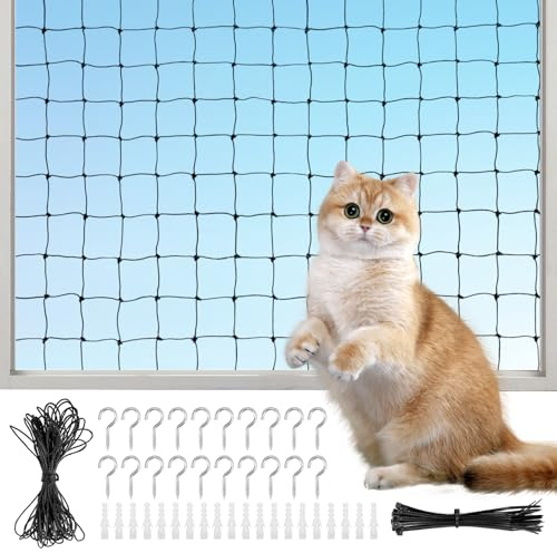 JurciCat Katzennetz für Balkon ohne Bohren 3x4m katzennetz Mit 15m befestigungsseil und zubehör katzennetz Fenster Für Katzen zur Sicherung von Balkon Terrassen Fenstern Türen Zäune