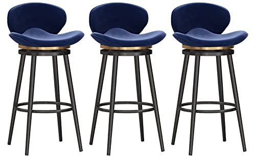 Moderne Barhocker aus Samt, drehbar, 3er-Set, blau, gepolsterte Barstühle mit Rückenlehne für Kücheninsel und Hausbar