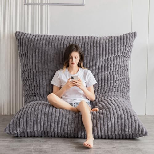 MAXYOYO Enorm sittsäckssäng, rektangulär sittsäcksstol, stor soffa med konstpälsöverdrag och fluffig fyllning, för vuxna, par och gäster, Manchestergrå (Corduroy Gray), 150 x 200 cm
