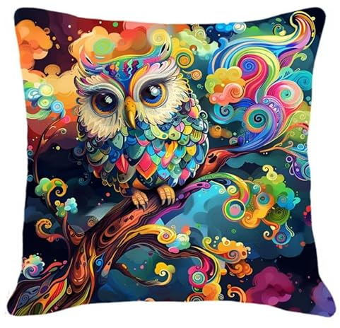 Taxpy Knüpfkissen Set Bunte Eule mit Knüpfhaken und Toolkit zum Selber Knüpfen Kissens, DIY Kissen Dekokissen, 43x43cm