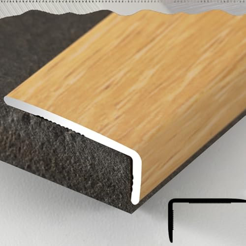 Borde de madera de grano de madera para escalera, 36 pulgadas, en forma de L, perfil de protección de esquina para puerta, pared, alféizar de ventana, acabado de roble claro, opción disponible de 48