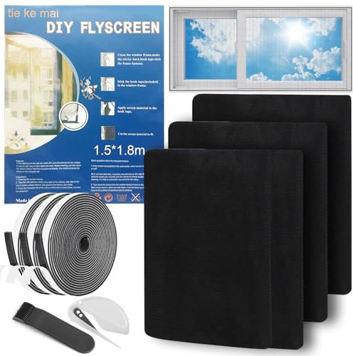 YADOBIG 3 Pezzi Zanzariera Finestra 150 x 180 cm, Zanzariera per Finestre con Magic Click, Schermo Autoadesivo Senza Fori