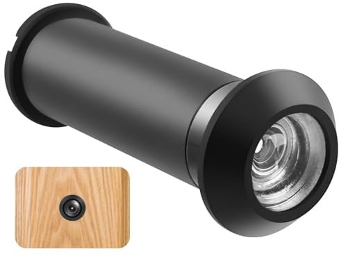 Door Viewer Spy Hole for Front Doors - 180° Wide Angle Security Peephole with Adjustable Length 35-60mm Polished Chrome Finish Cat Eye Viewer for Home Hotel Safety, Zinc Alloy Black