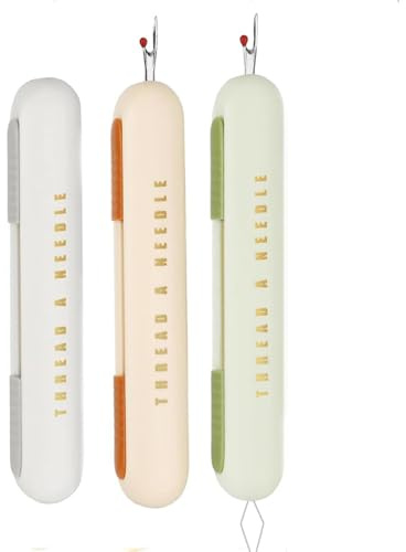 YUNYU Lot de 3 aides à coudre 2 en 1 – Enfile-aiguille et découseur en marron/beige/vert | Mécanisme de rétractation sûr | Accessoire de couture pratique pour débutants et professionnels