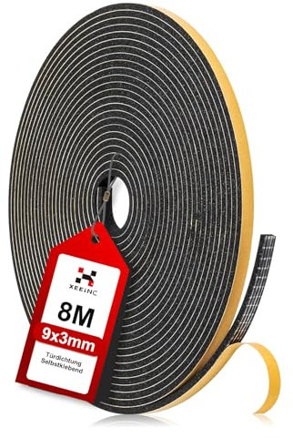 XEEINC 8M Guarnizione Porta Finestra, 9mm(L) X 3mm(P) Guarnizione Adesiva in Schiuma per Porta, Isolamento Acustico, Anti-Collisione, Resistente alle intemperie - Nero