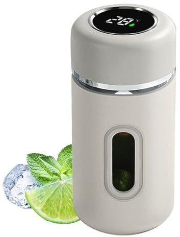 Chaies Petite bouteille d'eau, en verre rechargeable, 280 ml, gobelet anti-chute avec écran de température, tasse à thé portable pour voyage, camping, salle de sport, maison, bureau, café