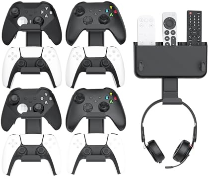 Controller Halter & Fernbedienung Halterung Wand ohne Bohren, Halterung für 8 Controller mit Haken für PS5/PS4/XBOX/Switch, Controller und Fernbedienung Wandhalterung mit Klebstoffen, 4er Pack