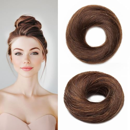 MY-LADY Haarteil Mit Gummiband Dutt Haarteil Haargummi Mit Haaren Glatt 100% Echthaar, Hochsteckfrisuren Haarverlängerung für Damen Mädchen (#04 Schokoladenbraun,17g)