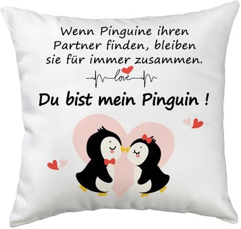FLYWIND Lustige Kissenbezug Weiß Pinguin 45 * 45cm Geschenke für Ihn Sie | Jahrestag Hochzeitstag Geburtstag Weihnachten Geschenk Valentinstagsgeschenke für Paar Partner Pärchen Männer Frau Ehemann