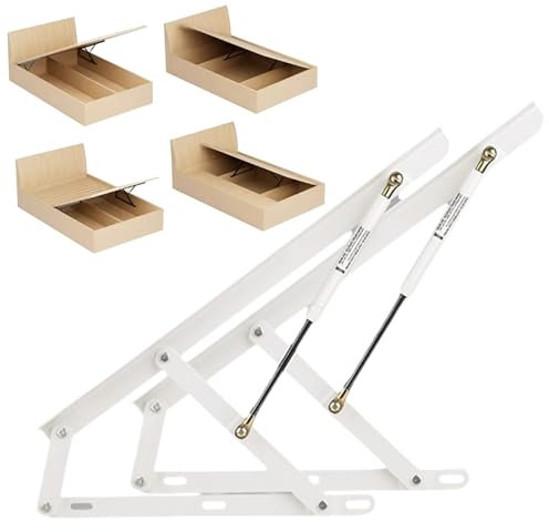 Kit de Mecanismo de Elevación de Cama de Almacenamiento de 2 Piezas, juego de bisagras de marco de cama de almacenamiento elevable, bisagras de resorte triangulares de alta resistencia(White,80cm/31.5
