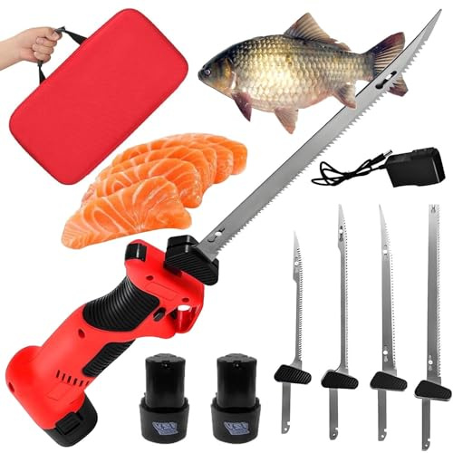 Soflightmok Coltello Elettrico per Filettare Senza Fili da 12V con 4 Lame Affilatissime,Coltello per Filettare Senza Fili con 2 Batterie Ricaricabili,1 Caricabatterie Rapido,1 Custodia per Trasporto