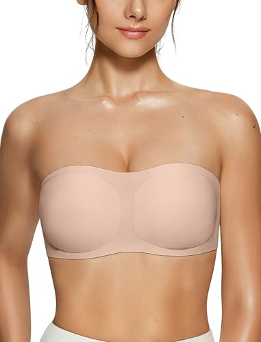 Vertvie Womens Strapless Bra Jelly Push Up Seamless Bandeau Bra Wireless Non Slip Silicone Tube Top Bras Padded Bralette(Skin Color,Small)